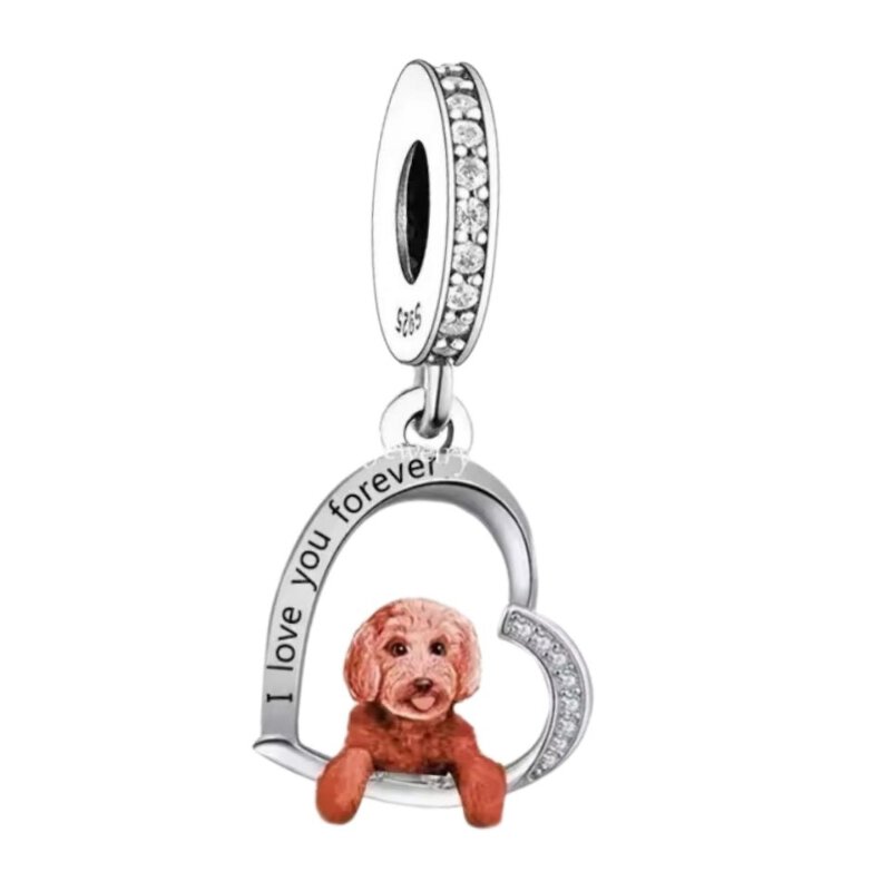 925 Silver Cockapoo Heart 'I love you forever' Dog  Charm  in Gift Box