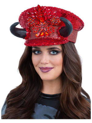 Devil Sequin Captains Hat with Horns