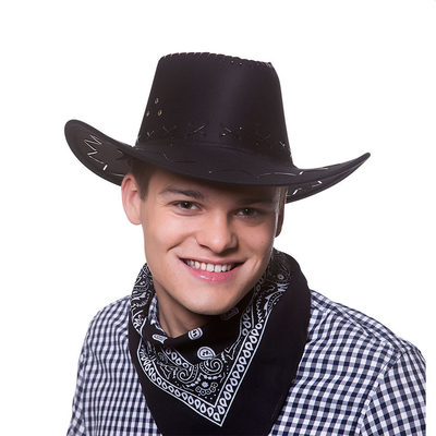 Nero Camoscio Marrone Cowboy Cappello Adulti Wild West Rodeo
