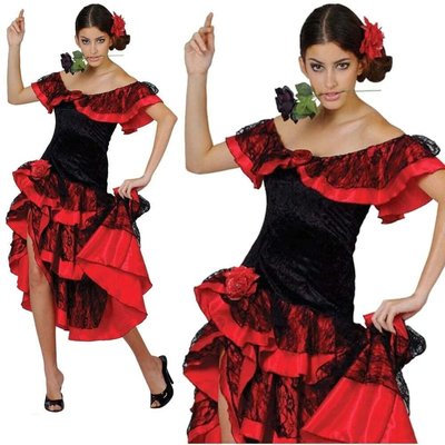 Rumba Spagnolo Senorita Costume Travestimento Donna Adulti Flamenco  Ballerina