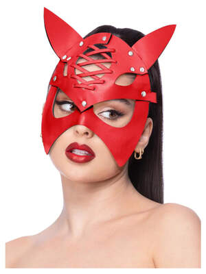 Fever Red Mock Leather Devil Mask Adult Fever Red Mock Leather Devil Mask Adult