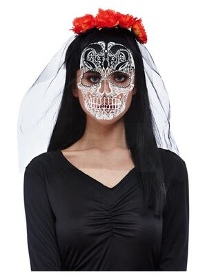 Day Of The Dead Headband With Printed Veil Costume Accessories Female Day Of The Dead Headband With Printed Veil Costume Accessories Female