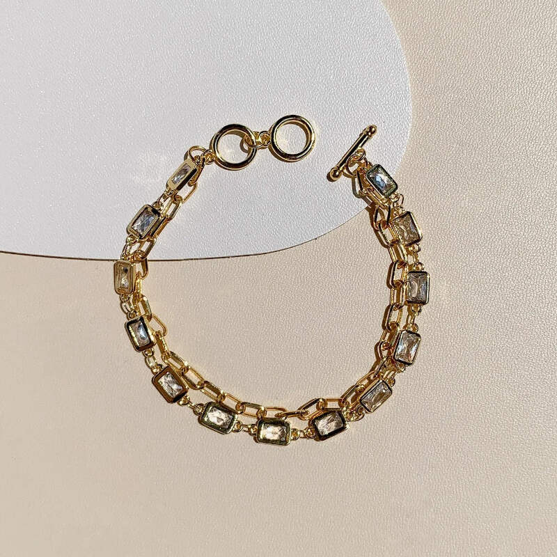 Two-Layer Baguette-Cut Crystal Bracelet - 18K Gold Plated | eBay