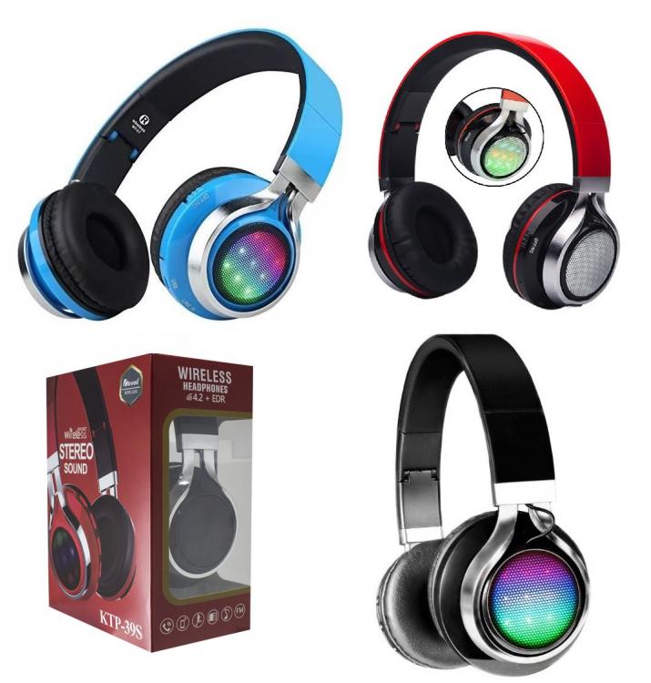 CUFFIE BLUETOOTH WIRELESS STEREO SENZA FILI PIEGHEVOLE SD RADIO VIVAVOCE CON LED - Immagine 1