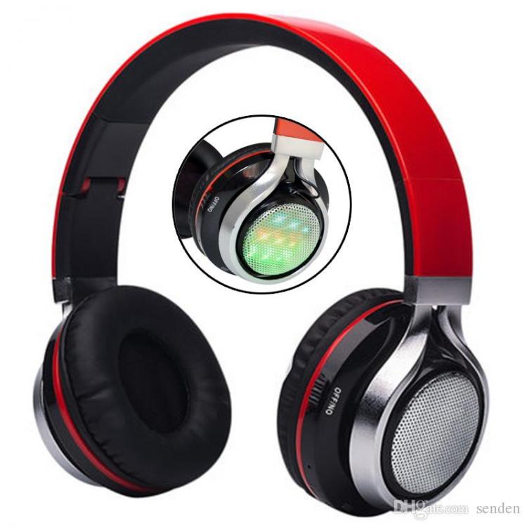 CUFFIE BLUETOOTH WIRELESS STEREO SENZA FILI PIEGHEVOLE SD RADIO VIVAVOCE CON LED - Immagine 2