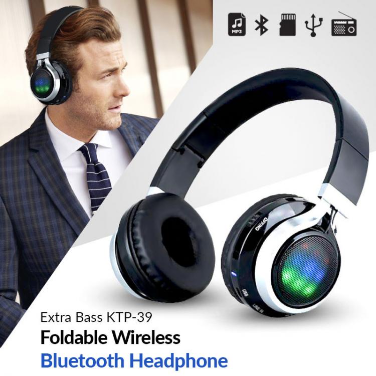 CUFFIE BLUETOOTH WIRELESS STEREO SENZA FILI PIEGHEVOLE SD RADIO VIVAVOCE CON LED - Immagine 4