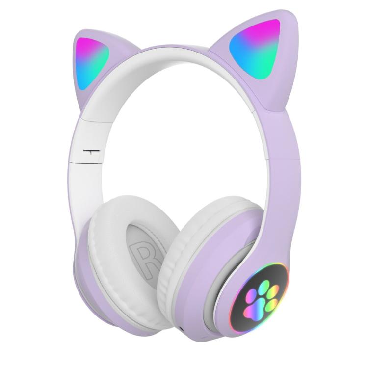 CUFFIE GATTO BLUETOOTH WIRELESS GAMING AURICOLARE LED IPHONE SMARTPHONE - VIOLA - Immagine 1