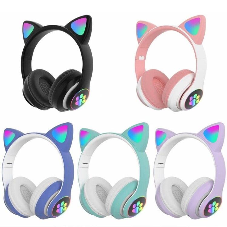 CUFFIE GATTO BLUETOOTH WIRELESS GAMING AURICOLARE LED IPHONE SMARTPHONE - VIOLA - Immagine 2