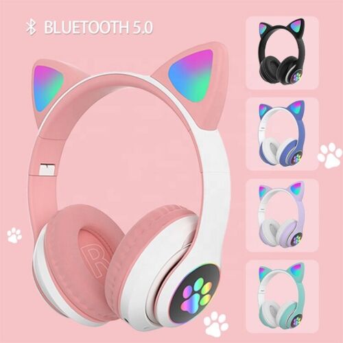 CUFFIE GATTO BLUETOOTH WIRELESS GAMING AURICOLARE LED IPHONE SMARTPHONE - VIOLA - Immagine 5