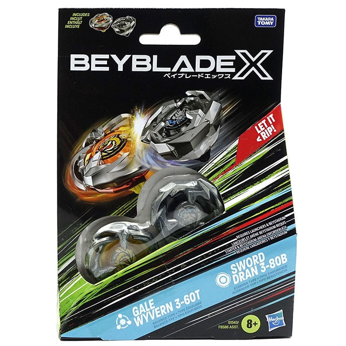 Hasbro - Beyblade X (Confezione 2 Trottole) Gale Wyvern 3-60T e Sword Dran 3-80B - Immagine 1