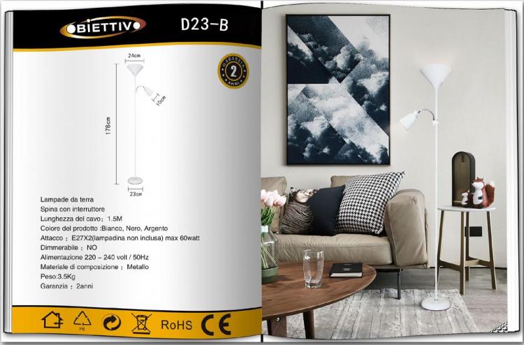 Lampada Da Terra LED 2 Luci E27 – Braccio Flessibile, Doppio Interruttore, Altezza 178 Cm, Per Lettura E Salotto (Grigio/Nero/Bianco)