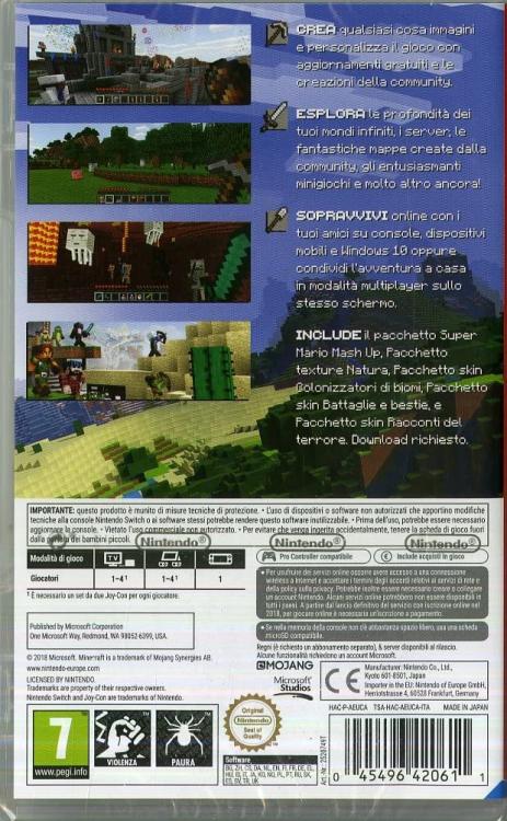 MINECRAFT NINTENDO SWITCH VIDEOGIOCO ITALIANO + DLC GIOCO SUPER MARIO SIGILLATO - Immagine 2