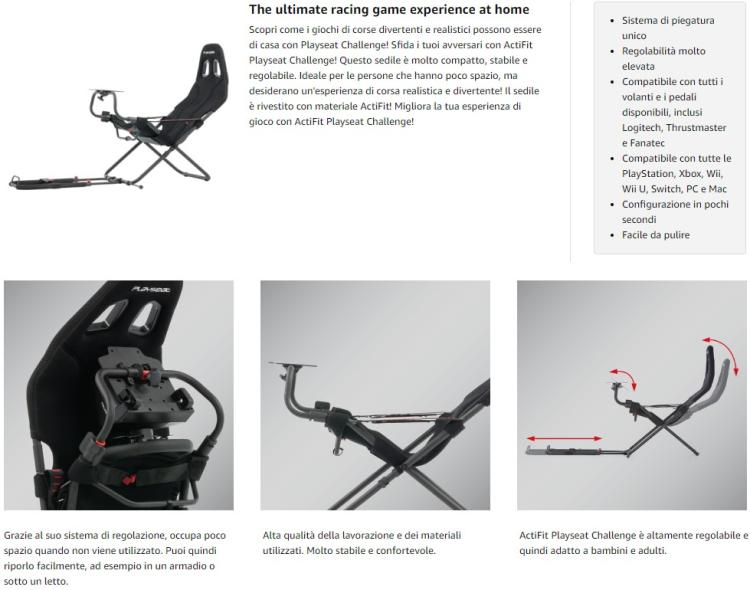 PLAYSEAT POSTAZIONE SIMULAZIONE GUIDA + SEDIA RC312 CHALLENGE PER VOLANTE GAMING - Immagine 6