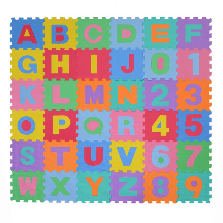 TAPPETO PUZZLE BAMBINI 36PZ GIOCO TAPPETINO MORBIDO NUMER LETTERE ALFABETO GOMMA - Immagine 1