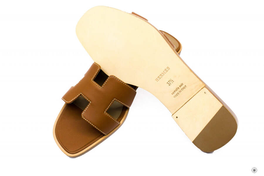 NEW Hermes H021056Z Oran Sandal Gold / 03 Box 37.5 Sandals