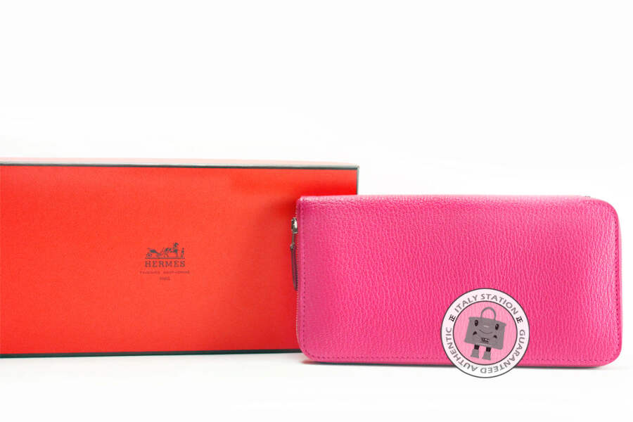 NEW Hermes Evelyne H Dots Zip Rose Tyrien / CKE5 Chevre Long