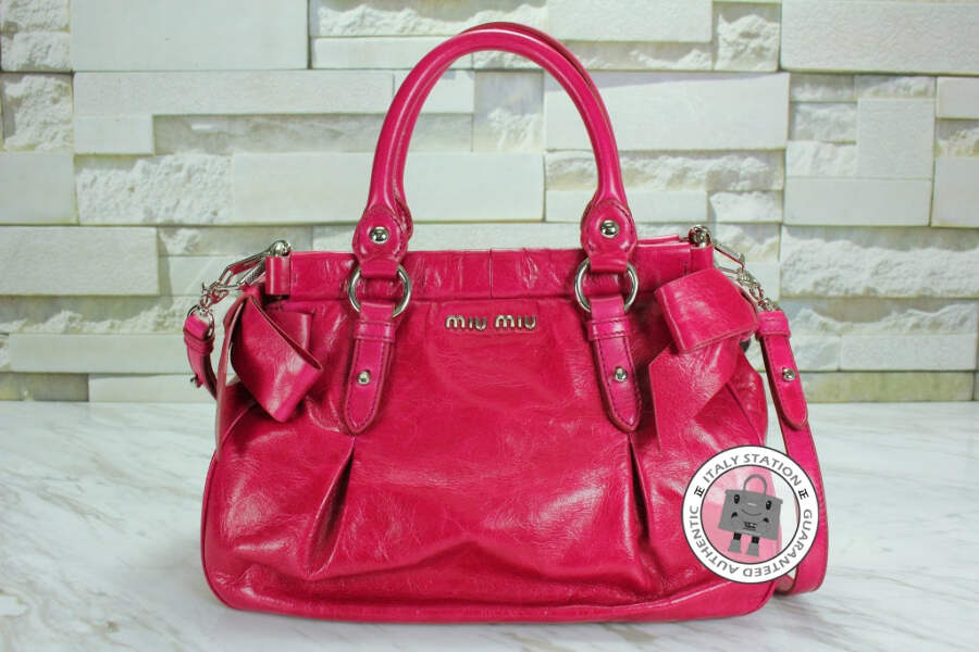 NEW Miu Miu RNN955 X72 Vitello Lux Bauletto Aperto F0029 / Fuxia