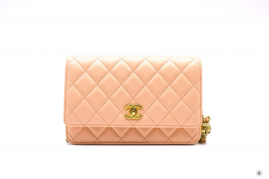 NEW Chanel AP1450 B02916 Pearl Crush Wallet ON Chain Woc Apricot