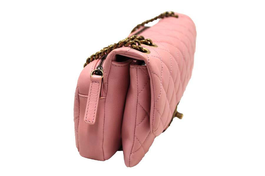 USED Chanel Pink Calfskin Leather Zipped Back Pocket