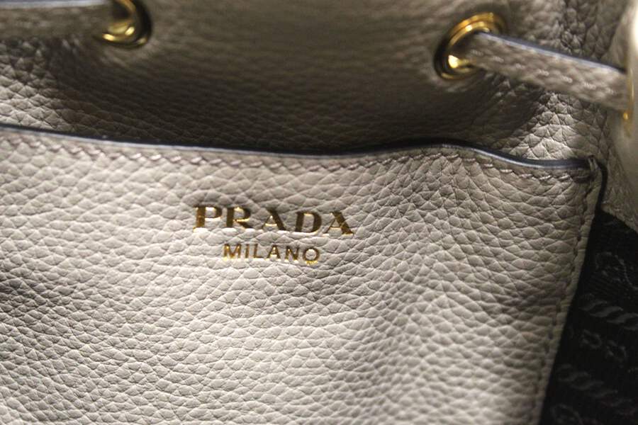 NEW Prada Grey Calf Leather Drawstring Bucket Messenger Bag