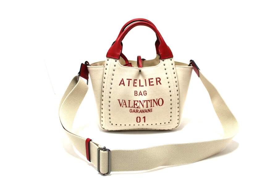 Valentino Garavani ミニトートバッグ ホワイト SS25 NEW Valentino Garavani White Atelier Metal Stitch 01 Canvas