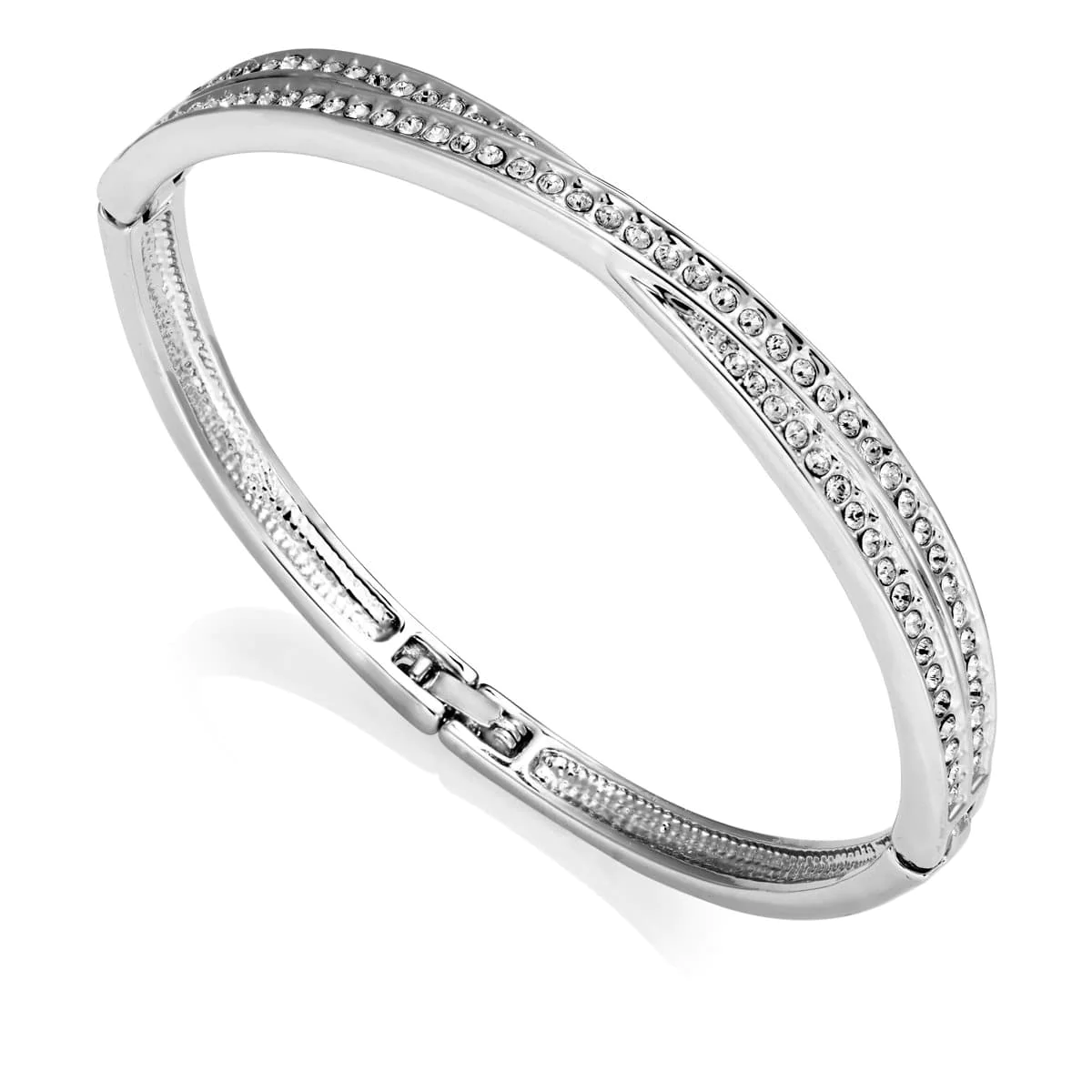 Silver Crossover Bangle Created with Swarovski® Crystals by Philip ...