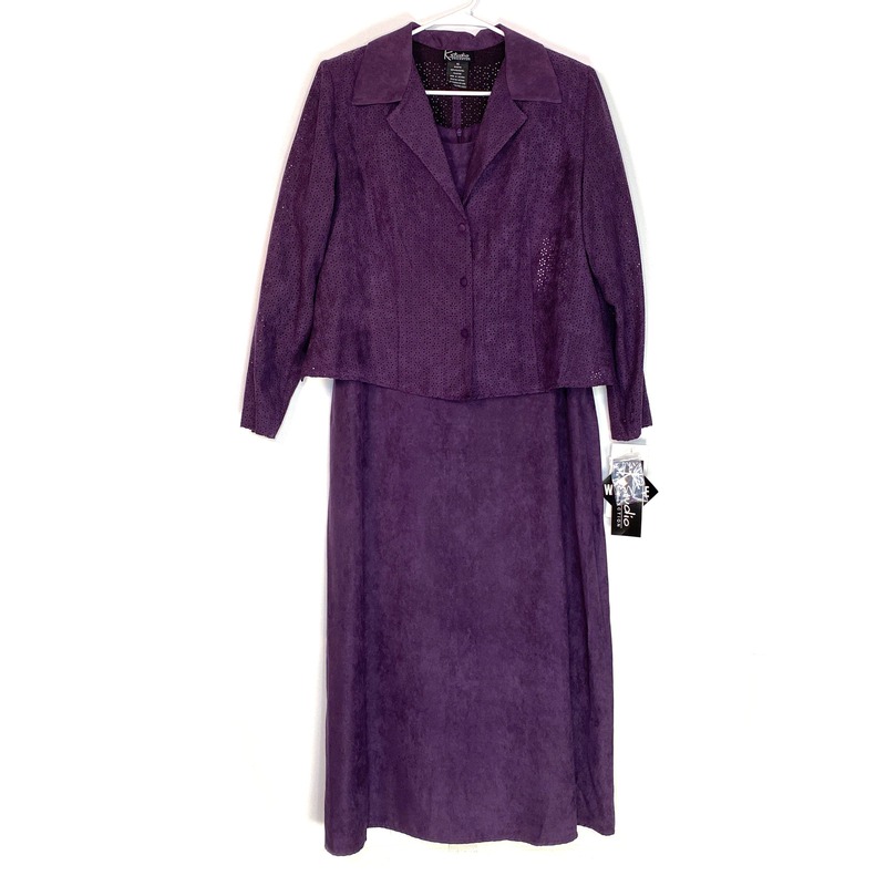 womens purple jacket dress Lelina Faux-Pearl And Mesh Women's Jacket Dress With Puffed Sleeves, Size 20W, Regal Purple, Plus