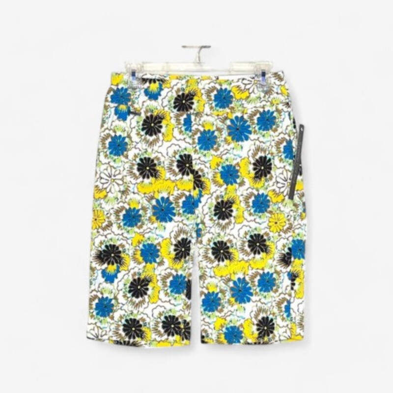 Peck & Peck Women's Retro Yellow & Blue Floral Stretch City Shorts