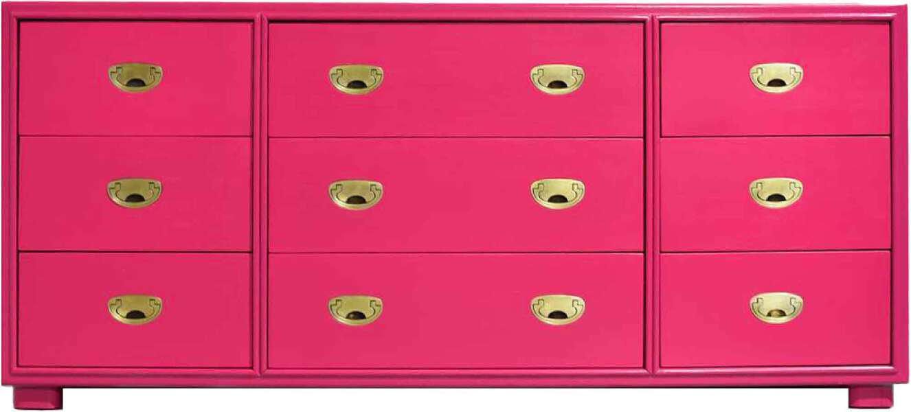 pink campaign dresser Mid Century Campaign Lowboy Dresser Passage Collection by Drexel in Pink -  Newly