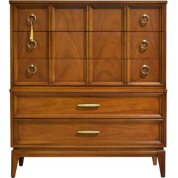 1960s Mid Century Modern Walnut Highboy Dresser by Dixie Furniture