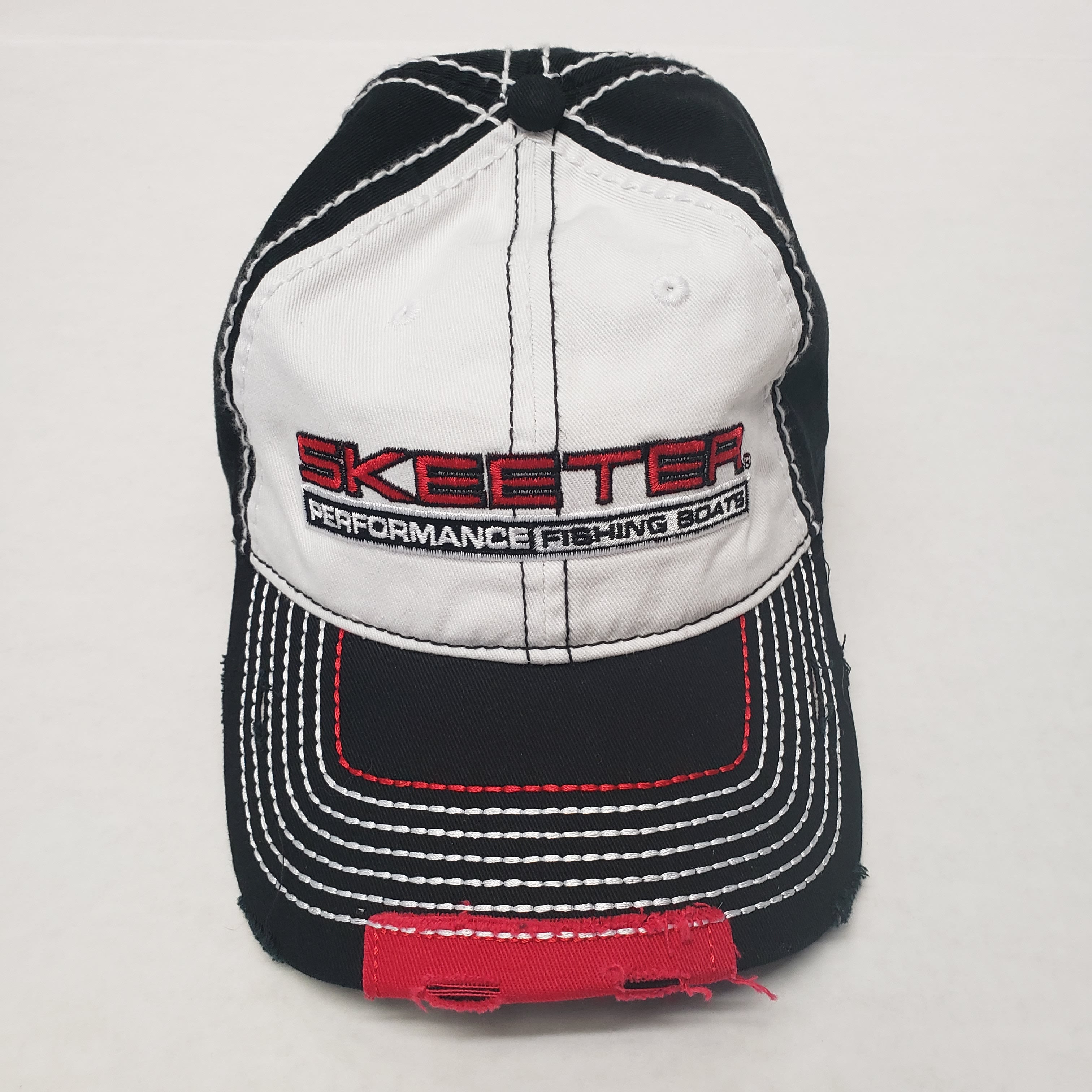 New Authentic Skeeter Distressed Black Cloth Hat/ Red Patch on Bill/ Adjustable