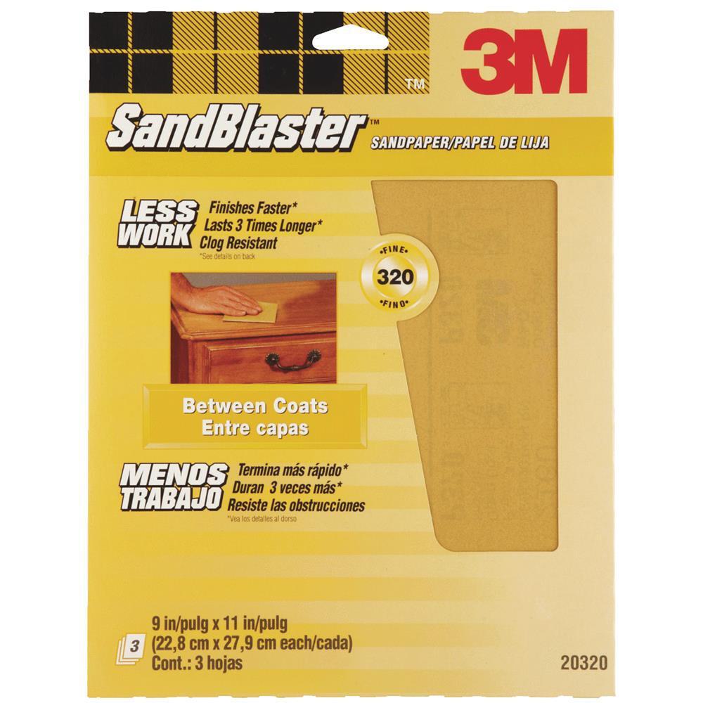 3M 20320G SandBlaster Sandpaper Between Coats 23cm x 28cm 320 Grit x 3
