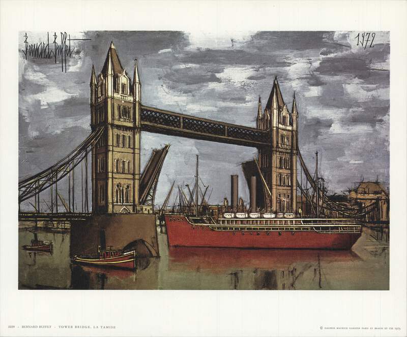 Bernard Buffet、TOWER、海外版超希少レゾネ、新品額付 BERNARD BUFFET London Bridge, Thames River 9.5