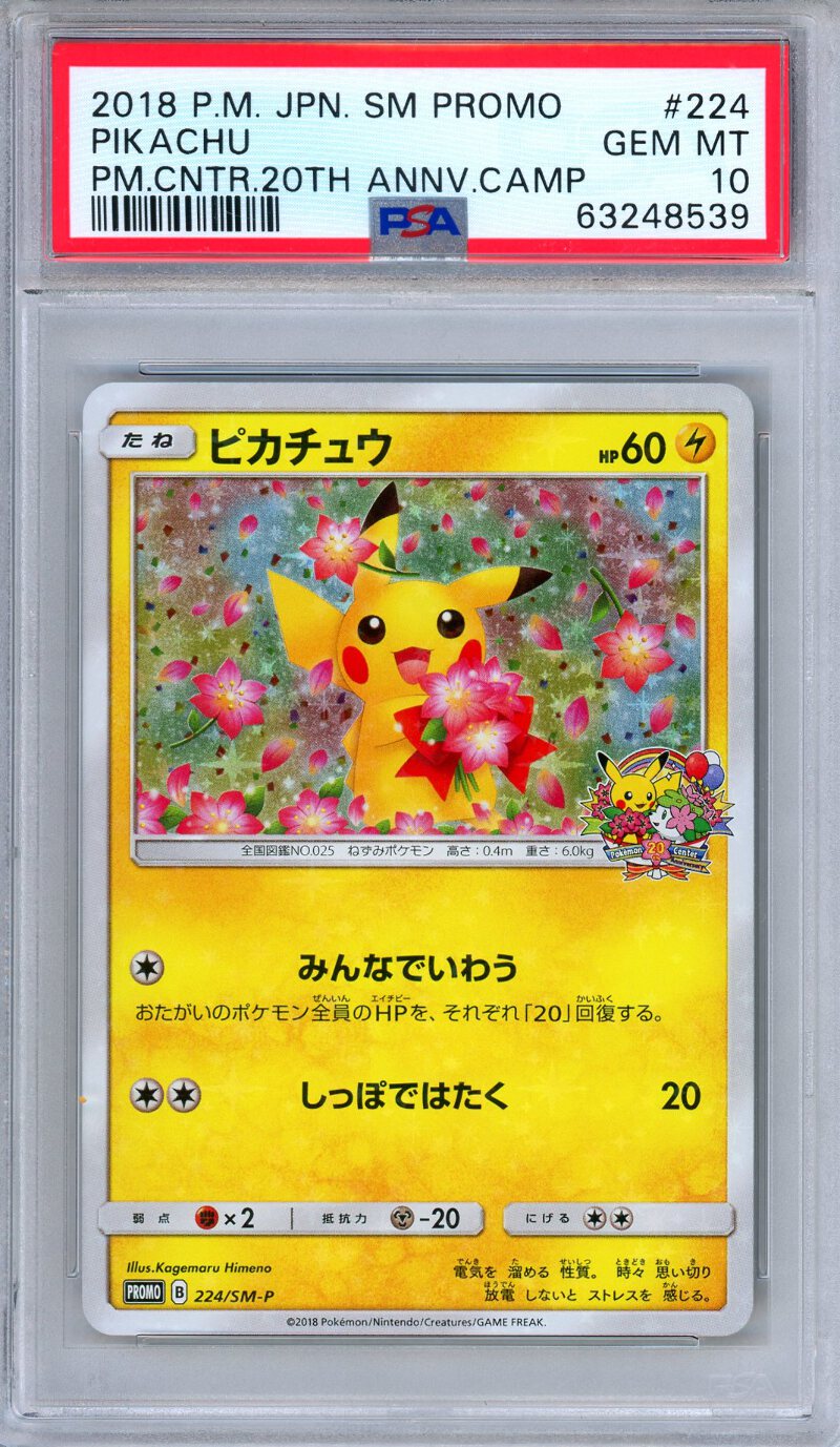 PSA 10 Pikachu 224/SM-P Center 20th Anniversary Promo Japanese