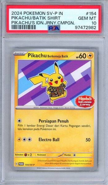 2024 Pokémon SV-P #155 Pikachu バティックシャツ PSA 10 Pikachu Berkemeja Batik 155/SV-P Indonesia Journey Promo