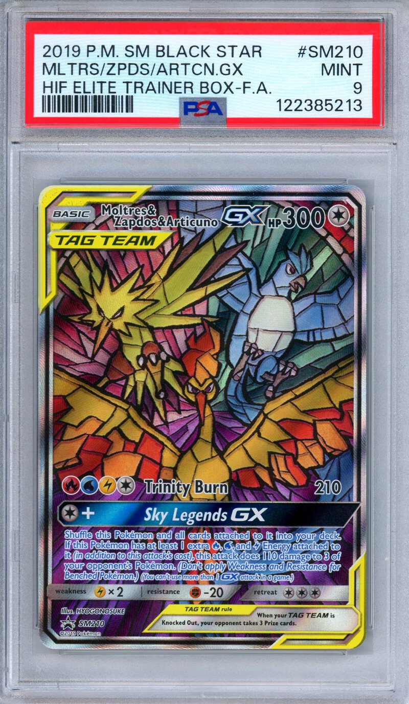 PSA 9 Moltres Zapdos Articuno GX SM210 Hidden Fates ETB Promo