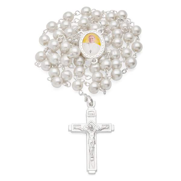 Rosario Papa Francesco Con Medaglia E Crocifisso - Perline In Cristallo Sfaccettato, Confezione Regalo