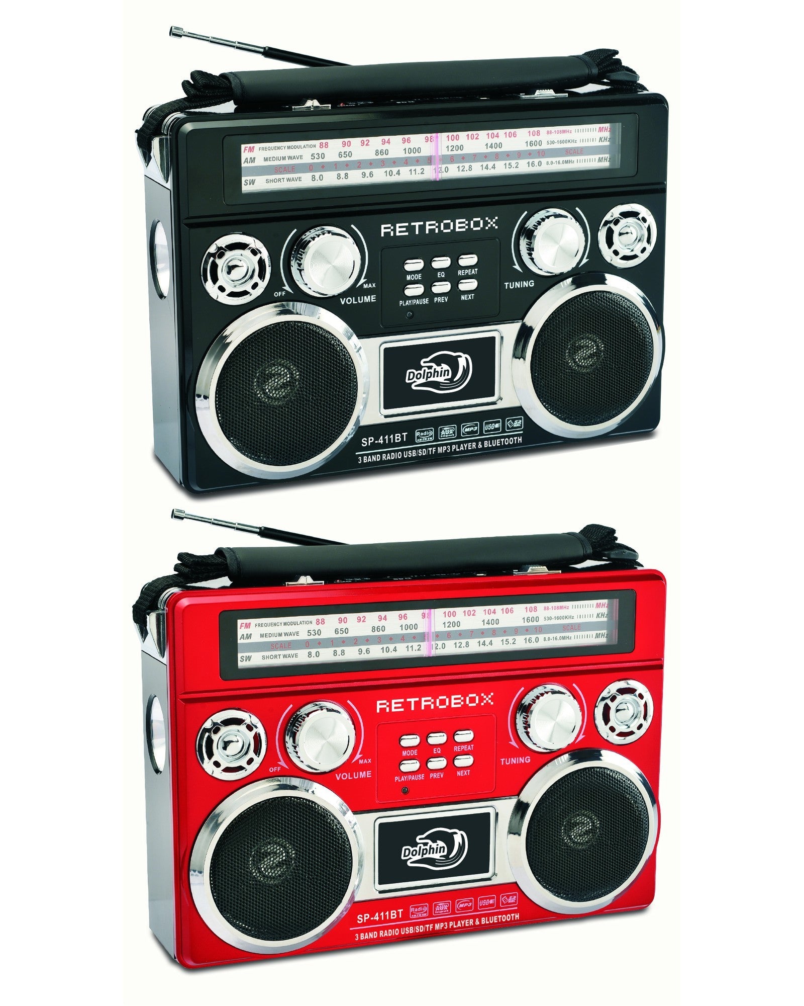 Dolphin SP-411BT RetroBox Portable Bluetooth AM/FM Radio & MP3