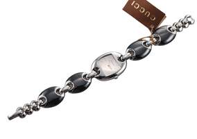 Gucci Marina Chain Black Ceramic Steel Ladies Watch YA121514