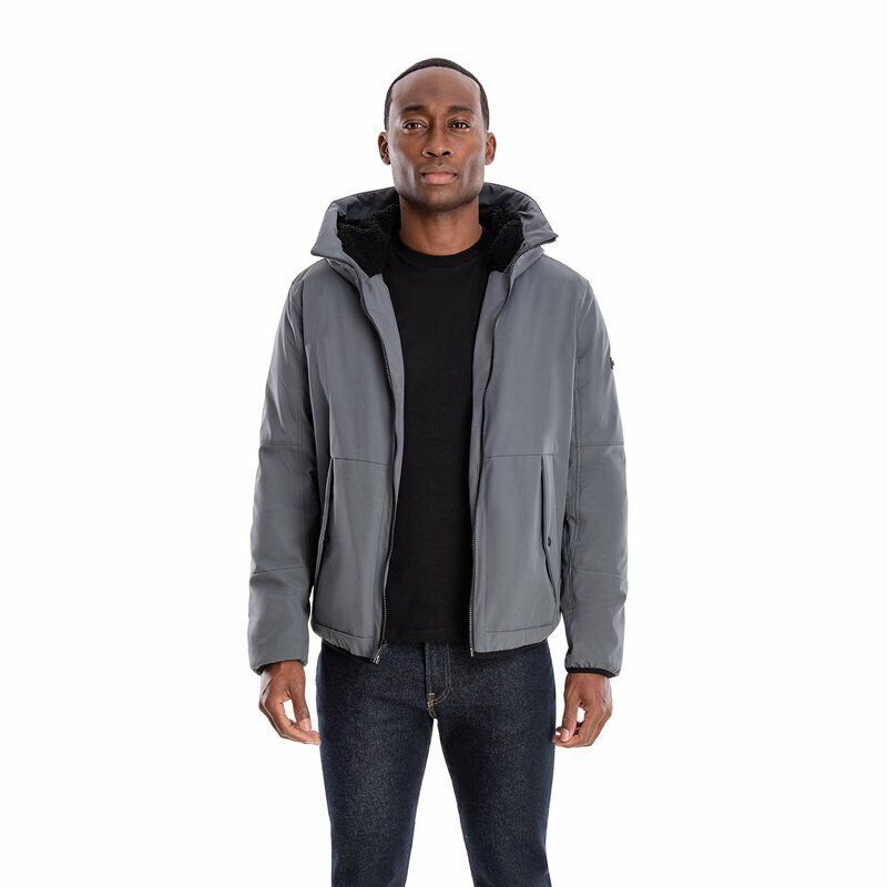 ジャケット・アウター mky333 Michael Kors Men's Soft Shell Sherpa-Lined Hooded Grey, XL, NEW W