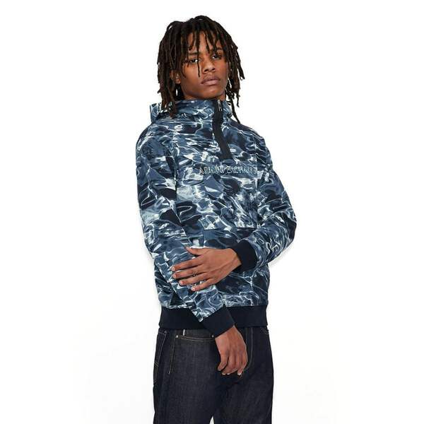 AX Armani Exchange Men's Water Print Long Sleeve Quarter Zip Large