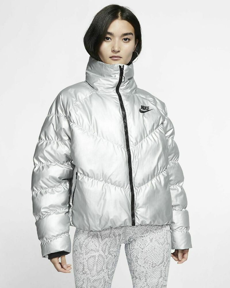 Nike Womens Sportswear Synthetic Fill Shine Jacket Coat Silver