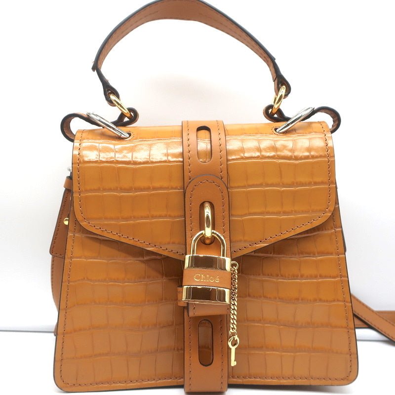 Chloe Small Aby Day Bag Autumnal Brown Croc-Embossed Leather