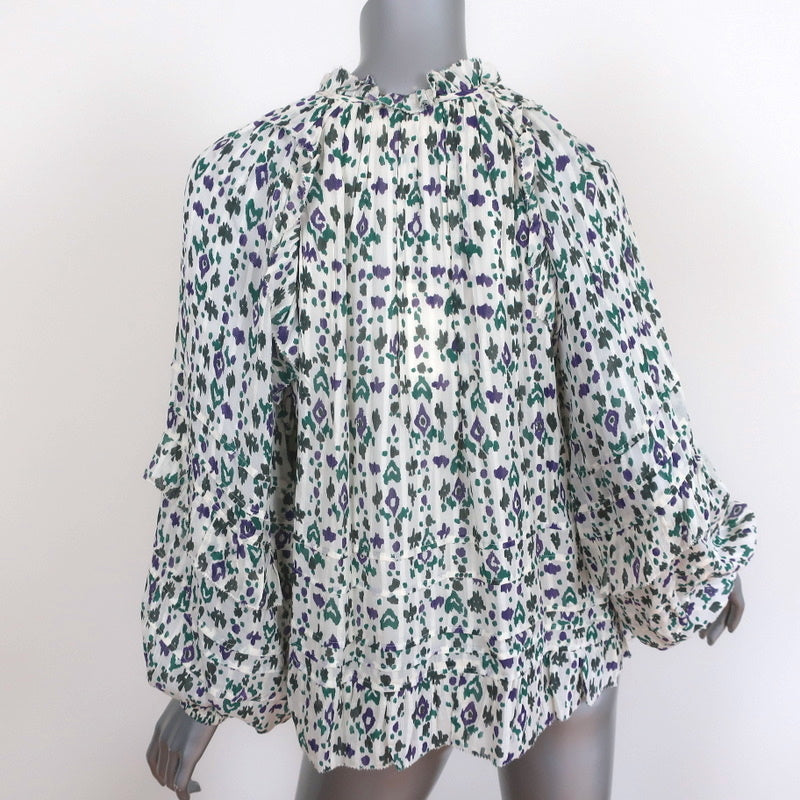 Isabel Marant Etoile Top Eyden Ecru Printed Chiffon Size 34