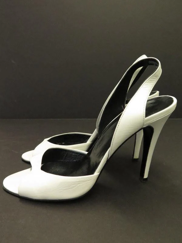white open toe slingback heels