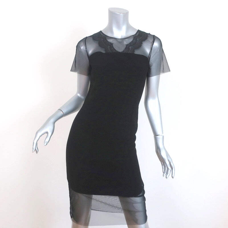 Sandro Illusion Shift Dress Rire Black Crepe & Tulle Size 1 Short