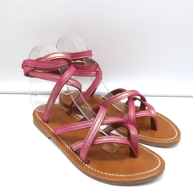 サンダル・ミュール K Jacques SS25 Sandals (0J31646 ZENOBIECAVIAR) K.Jacques Zenobie Ankle Wrap Thong Sandals Pink Metallic
