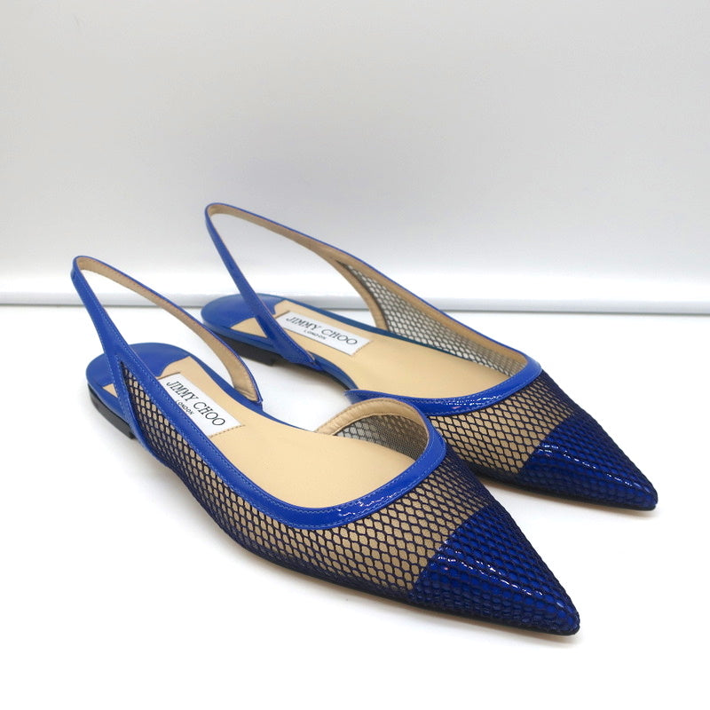 Jimmy Choo Fetto Slingback Flats Electric Blue Patent & Mesh