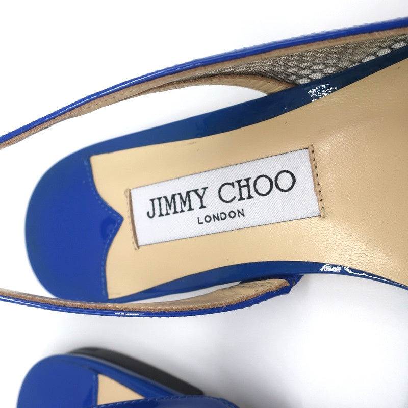 JIMMY CHOO FETTO スリングバック エナメル メッシュ 青　35 Jimmy Choo Fetto Slingback Flats Electric Blue Patent & Mesh Size