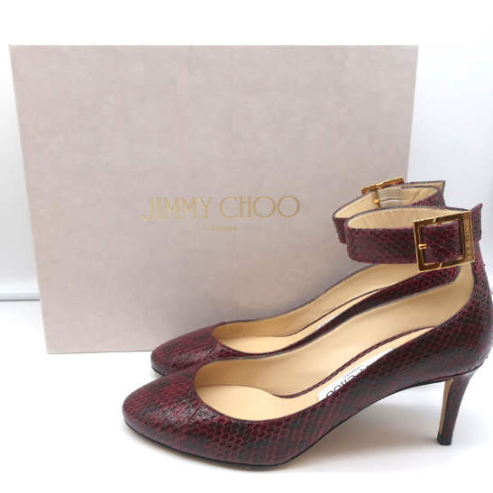 Jimmy Choo Helena 65 Pumps Bordeaux Elaphe Snakeskin Size 37 Ankle